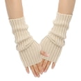 thumbnail image 1 of GDREDA Solid Knit Fingerless Mittens Warm Winter Handwear Texting Touchscreen Gloves For Cold Weather And Comfort Beige,One Size, 1 of 4