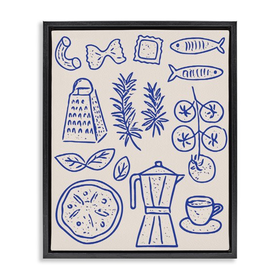 Stupell Industries Contemporary Pasta & Espresso Simplicity Black Floating Frame Canvas Art, 17 x 21, by Camila Juncos