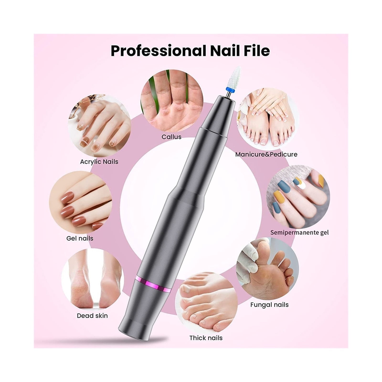 Electric Nail Drill Machine, Professional Manicure Set With Nails Drill Bits, Nail File Gel Polish Remover, Pedicure And Nail Tools ,Low Noise