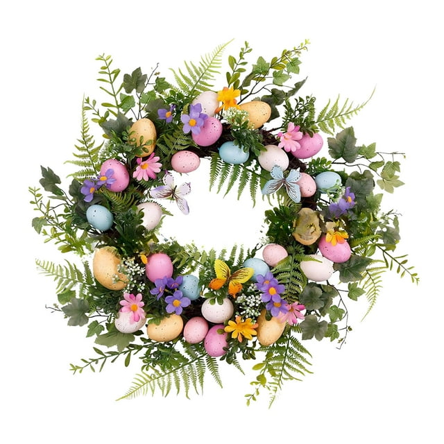 Couronne de Fleurs d'Œuf de Pâques pour Porte d'Entrée Décoration de Porche de Patio