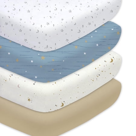Plushii Baby Crib Sheets Fitted 4 Pack for Boys & Girls 52 ’ x 28 Soft Microfiber Toddler Bed Sheets for Standard Crib & Toddler Mattresses (Star)