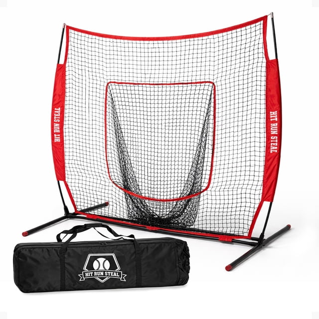 Hit Run Steal Heavy Duty Softball Baseball Net with Carrying Bag for Sports, Red
