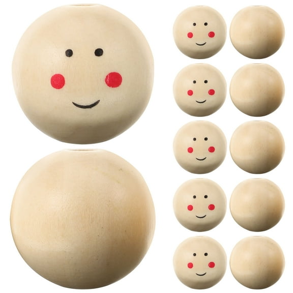 FRCOLOR 20 Pieces Khaki Smiling Face Doll Head Wooden Beads for Friends Craft Decorations and DIY Jewelry