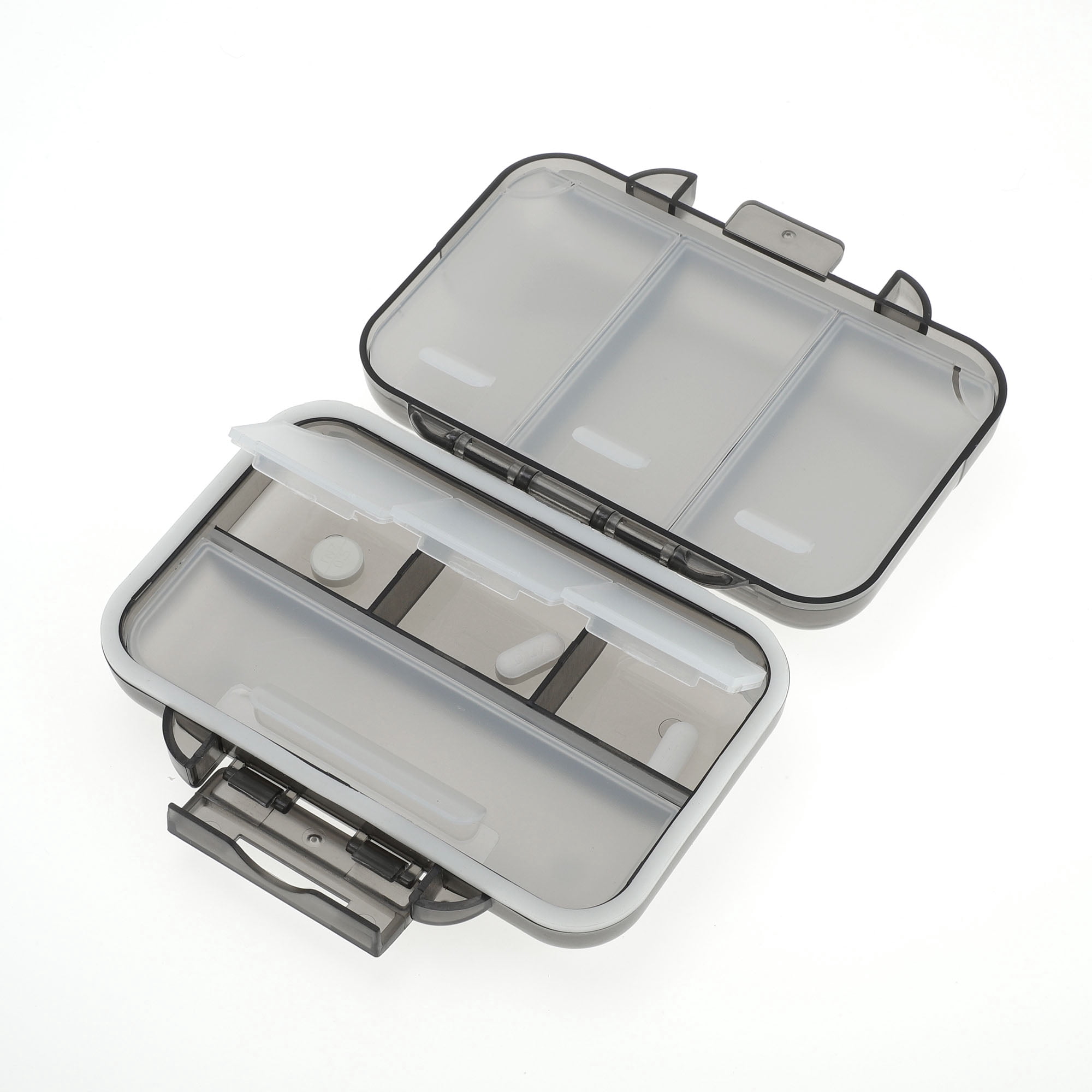 Unique Bargains 7 Grids Double Layers Portable Pill Box 1 Pc Gray