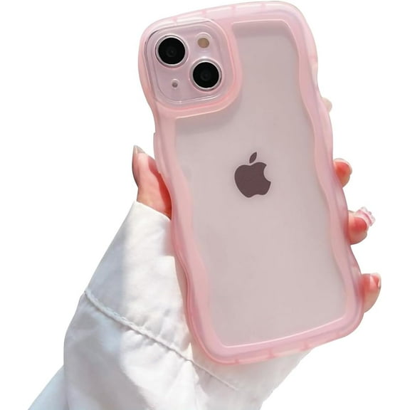 for iPhone 15 Cute Soft Silicone Case, Kawaii Curly Wave Frame Shape Shockproof Protective Phone case Cover for Women Girls