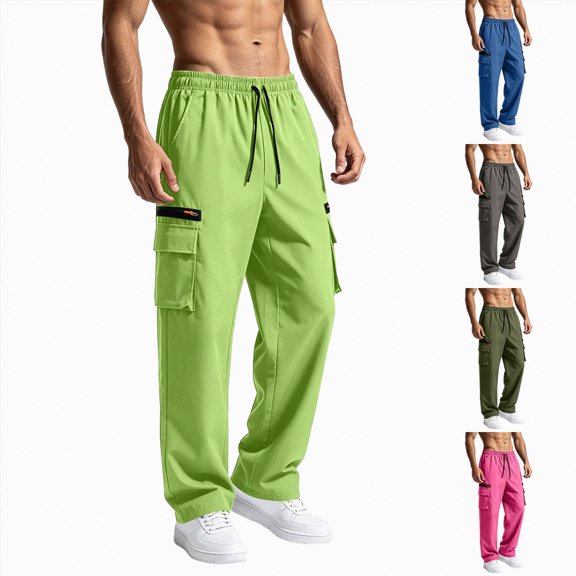 Men's Casual Trousers Men Straight Leg Multiple Pockets Pants for Daily Wear Green,S