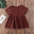 thumbnail image 3 of Bébé Fille Robe d'Été Couleur Unie Bouton Manches Courtes Coton Lin A-Ligne Mini Robe, 3 of 7