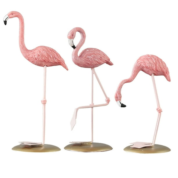 3 figuras de flamencos de resina, decoración en miniatura. Lindo adorno de escritorio de resina artesanal.