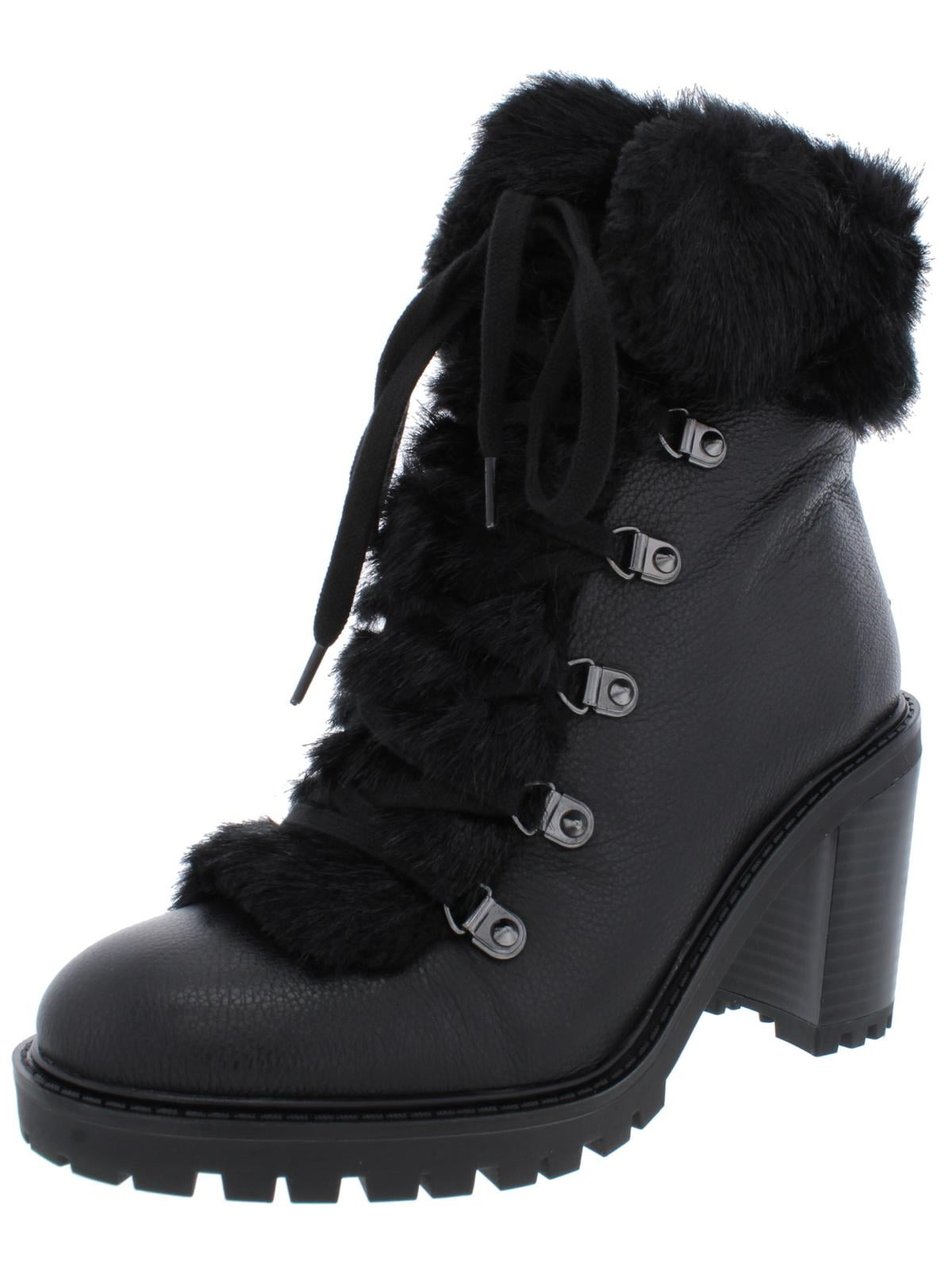 Guess Womens Galway Leather Faux Fur Ankle Boots Black 5 Medium (B,M