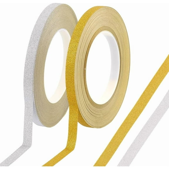 Colorful 2 Colors Decorative Glitters Crafting Washi Tape 109.4 Yards×0.4 inch Adhesive Foil Masking Washi Plastic Stick Tapes for DIY Crafts Wrapping Wall Scrapbook Party Decor (Gold Silver)
