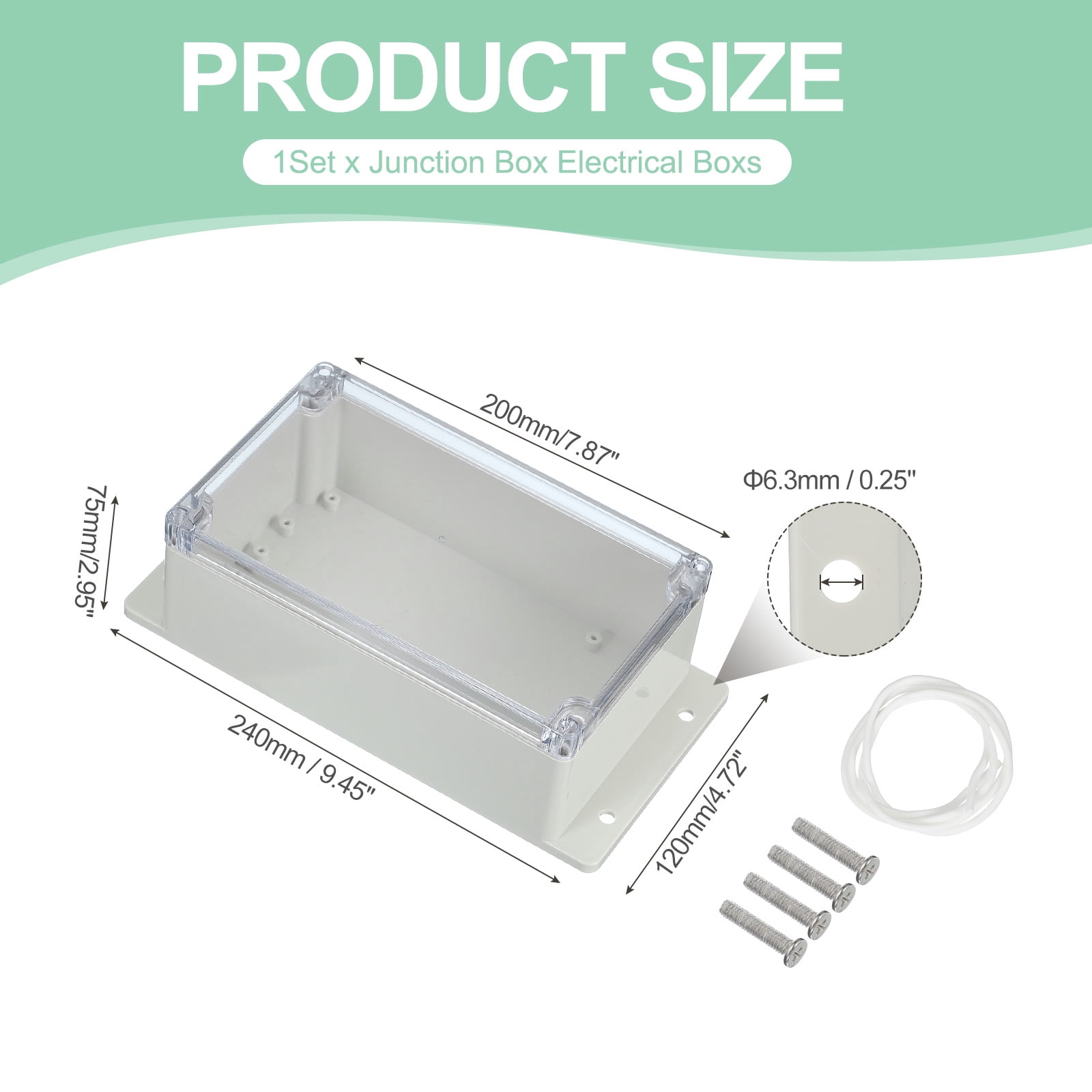 Uxcell Junction Box, Electrical Enclosure Box ABS Plastic Waterproof Outlet Plug Cover Cord Protector with Mounting Plate for Outdoor Indoor Electric Projects White/Transparent 200 x 120 x 75 mm
