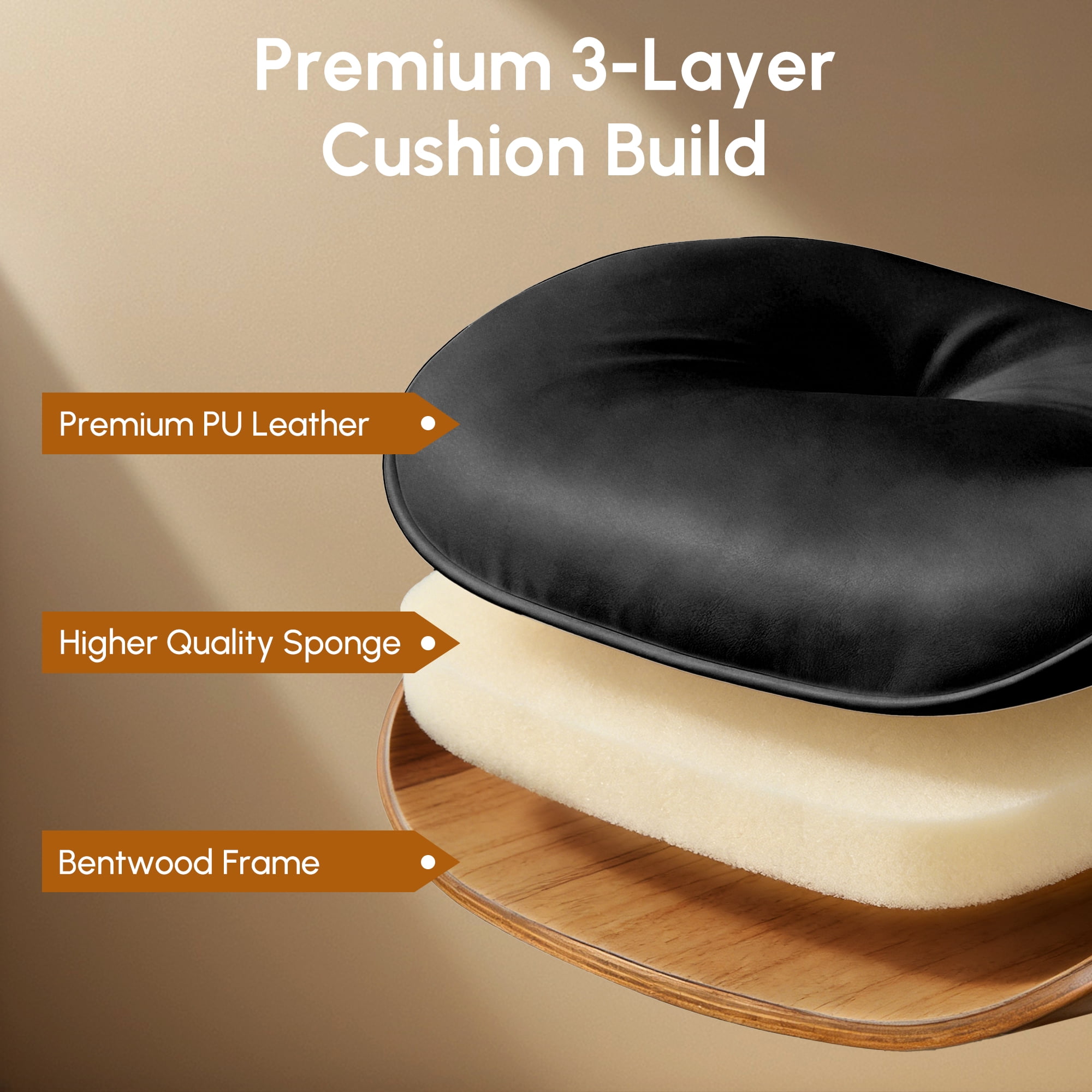 XIZZI Home Office Chair, Armless Mid-Century Ergonomic Desk Chair with 3" Thick Cushion, Premium PU Leather Mid Back 360 Swivel Computer Chair with Walnut Design, Button-Tufted Black