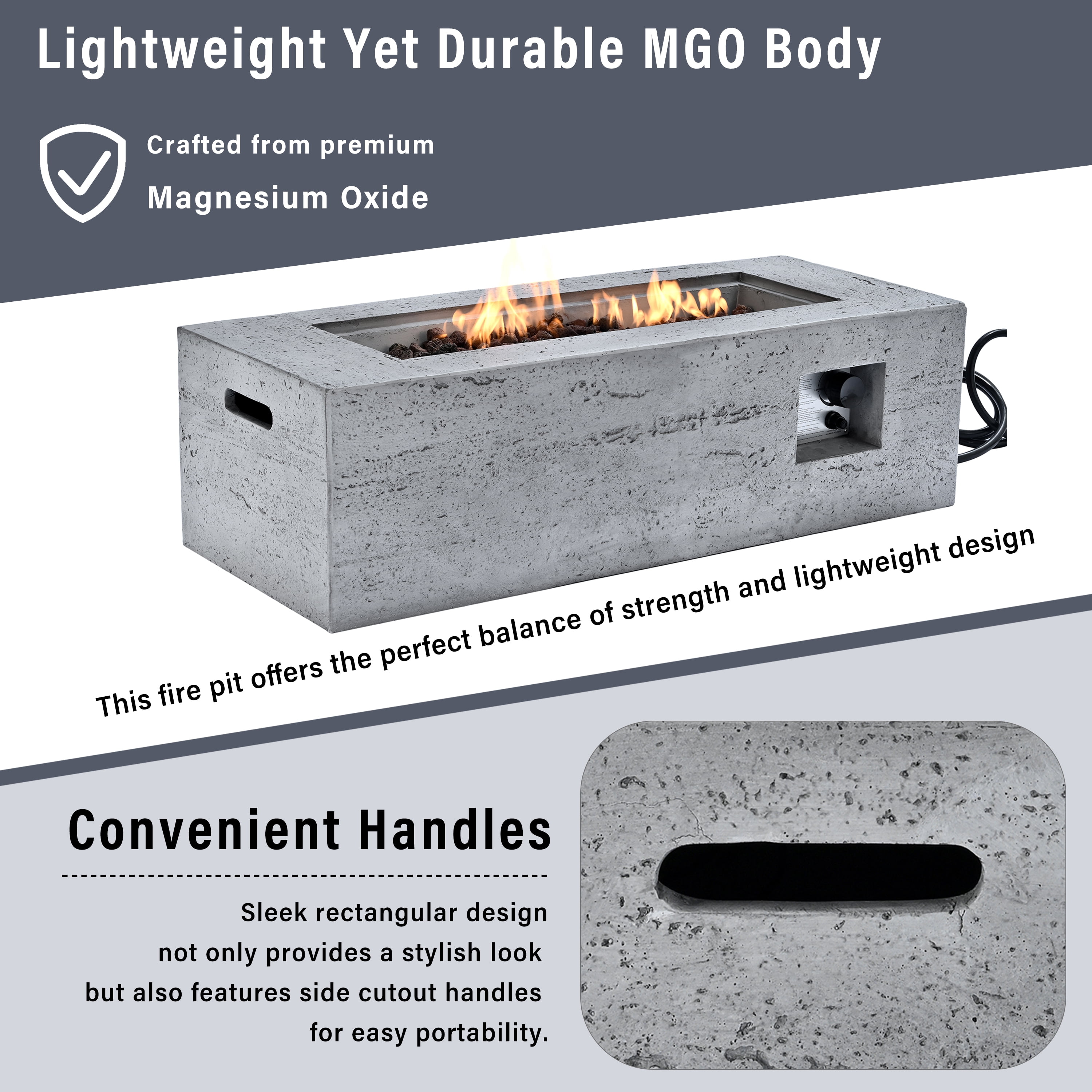 Harper & Bright Designs Outdoor Rectangular Propane Fire Pit 40000 BTU, 41.9''MGO Patio Heater with Stainless Steel Burner and Free Lava Rocks, Waterproof Cover for Courtyard, Gray