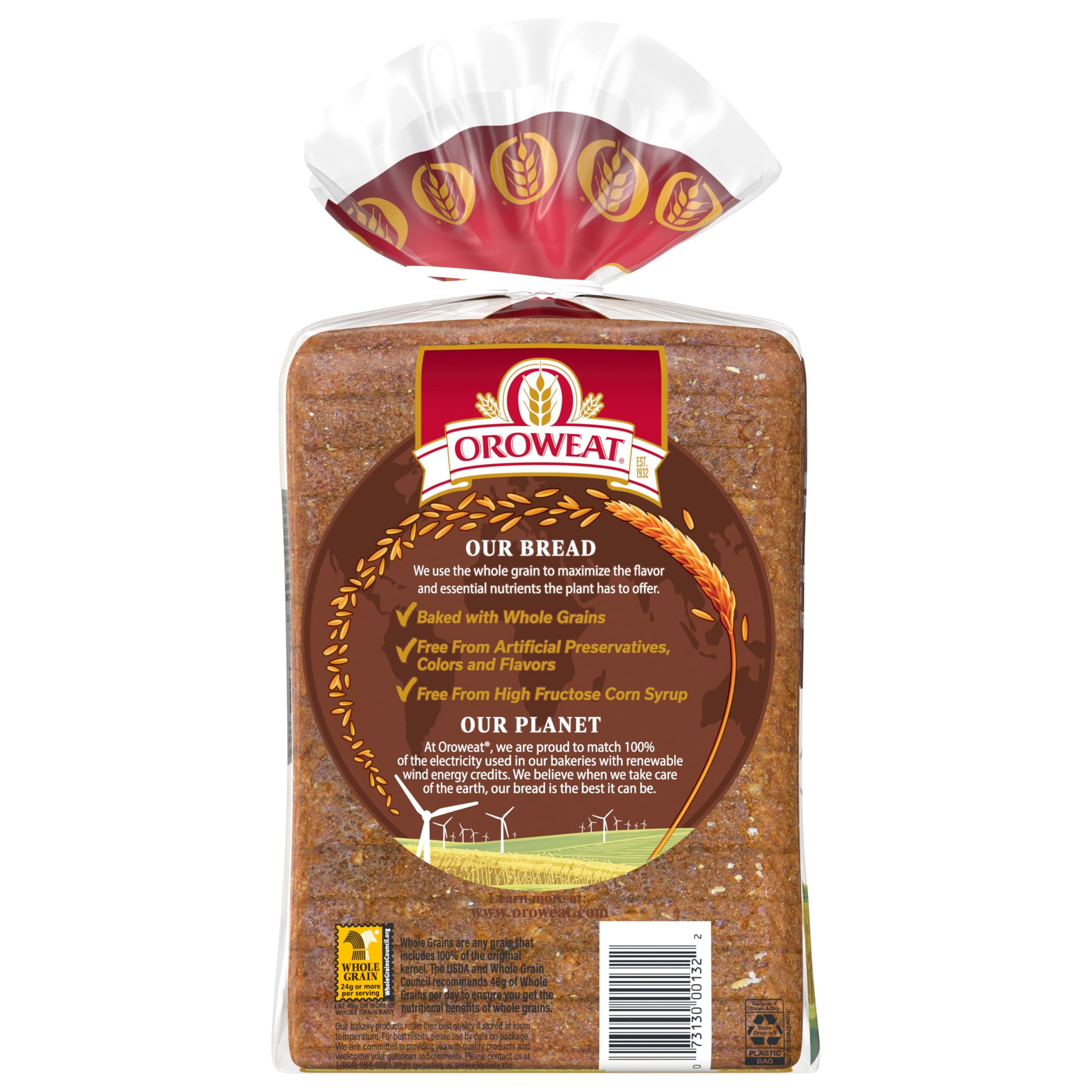 Oroweat Whole Wheat Bread, 24 oz, Wheat Bread, Bag