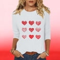 thumbnail image 4 of Tauxra T-Shirts Imprimés pour Femmes avec Manches 3/4, Hauts d'Été Décontractés Coupe Ample pour la Saint-Valentin, Blouses à Col Rond, 4 of 5