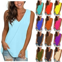 Patlollav Womens T-Shirt Fashion Solid Vest Loose Sleeveless V-Neck Pullover Tops