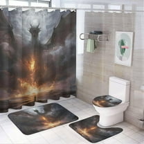Spitfire Dragon Dark Cloud 4 Pcs Bathroom Shower Curtain Set,Bathroom Sets with Rugs (Bath Mat,U Shape and Toilet Lid Cover Mat), Bathroom Decor Set