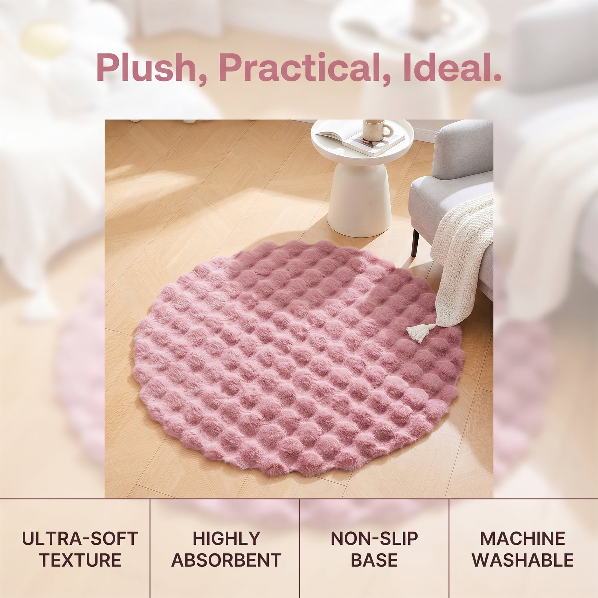 Unique Bargains Modern Geometric Round Area Rug Soft Shaggy Circle Carpet 28" x 28" Pink