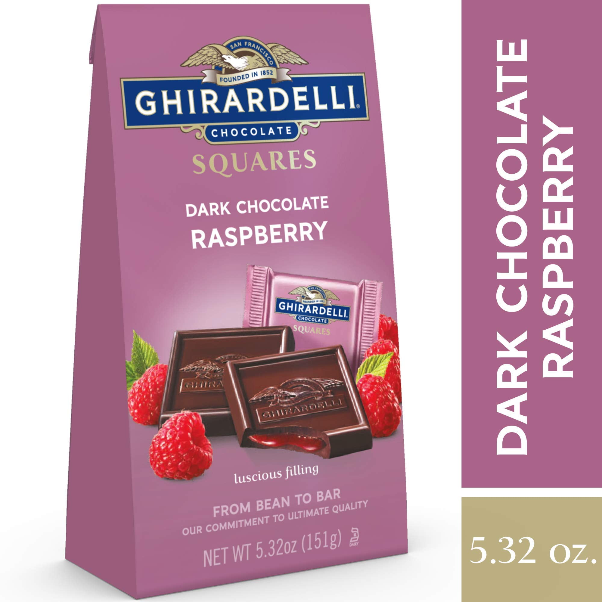 Ghirardelli Chocolate Squares, Dark And Raspberry Filled, 5.32 Ounce Packaging May Vary - Pack of 3