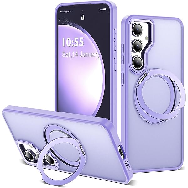 wonima44 for Samsung Galaxy S23 FE Case with 360° Rotatable Magnetic Ring Stand Compatible with Mag-Safe Military Protection Shockproof Matte Translucent Phone Case for Galaxy S23 FE,Purple
