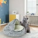 thumbnail image 1 of Cama de gato esponjosa redonda con cubierta con capucha calmando suave y calmante cama para perros acogedora cama de gato cama para mascotas para gato interior o perro pequeño, 1 of 6