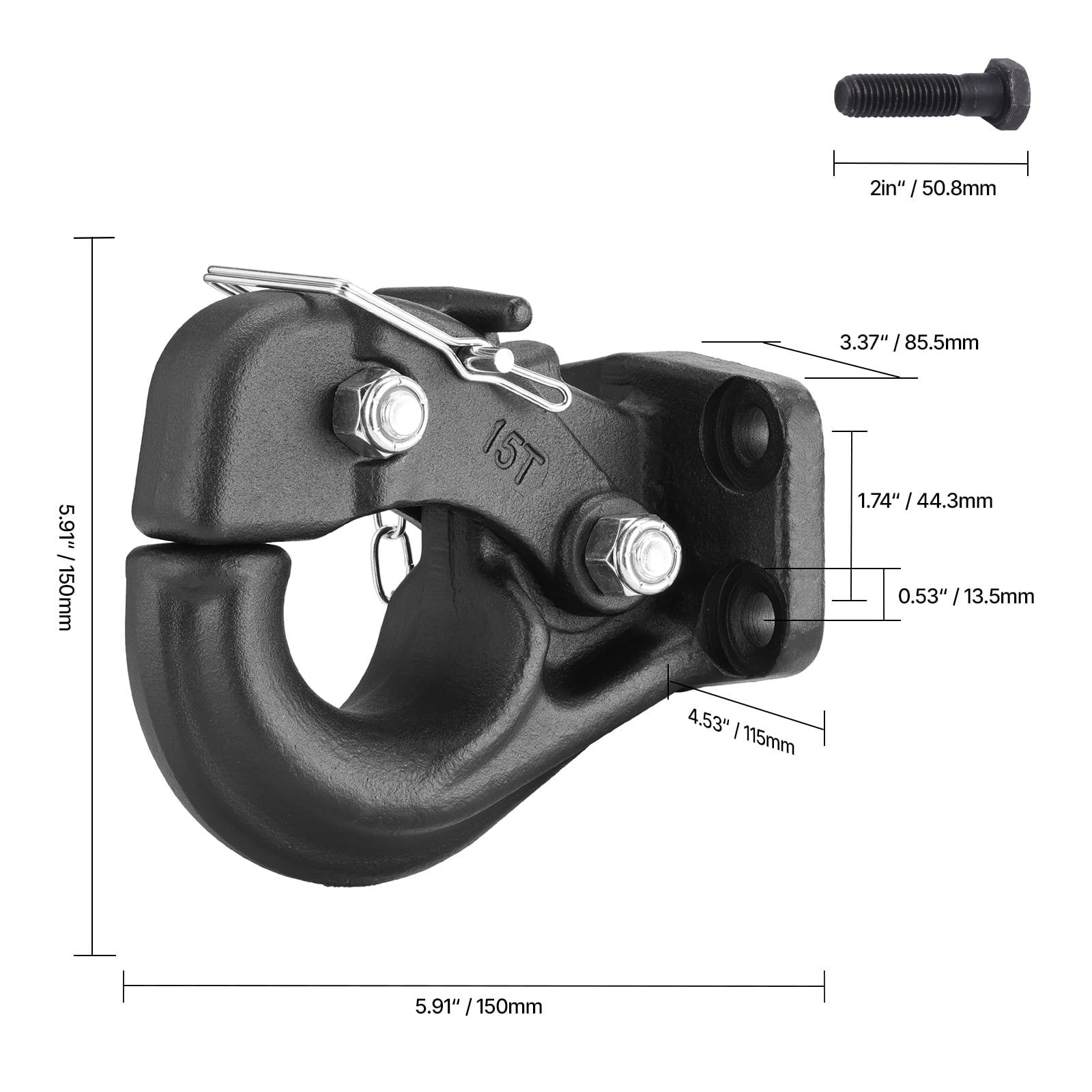 VEVOR Pintle Hook, 30000 lbs Towing Capacity, Trailer Hitches Receiver Hook Fits for 2.5 to 3-inch Lunette Ring with Mounting Kit, Wear-resistant, Black Powder Coat, Suitable for Various Vehicles
