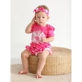 thumbnail image 5 of Infant Baby Girl Clothes Ruffle Letter Short Sleeve Romper Floral Long Pants with Headband Outfits Set Rose Red 0-3 Months, 5 of 6
