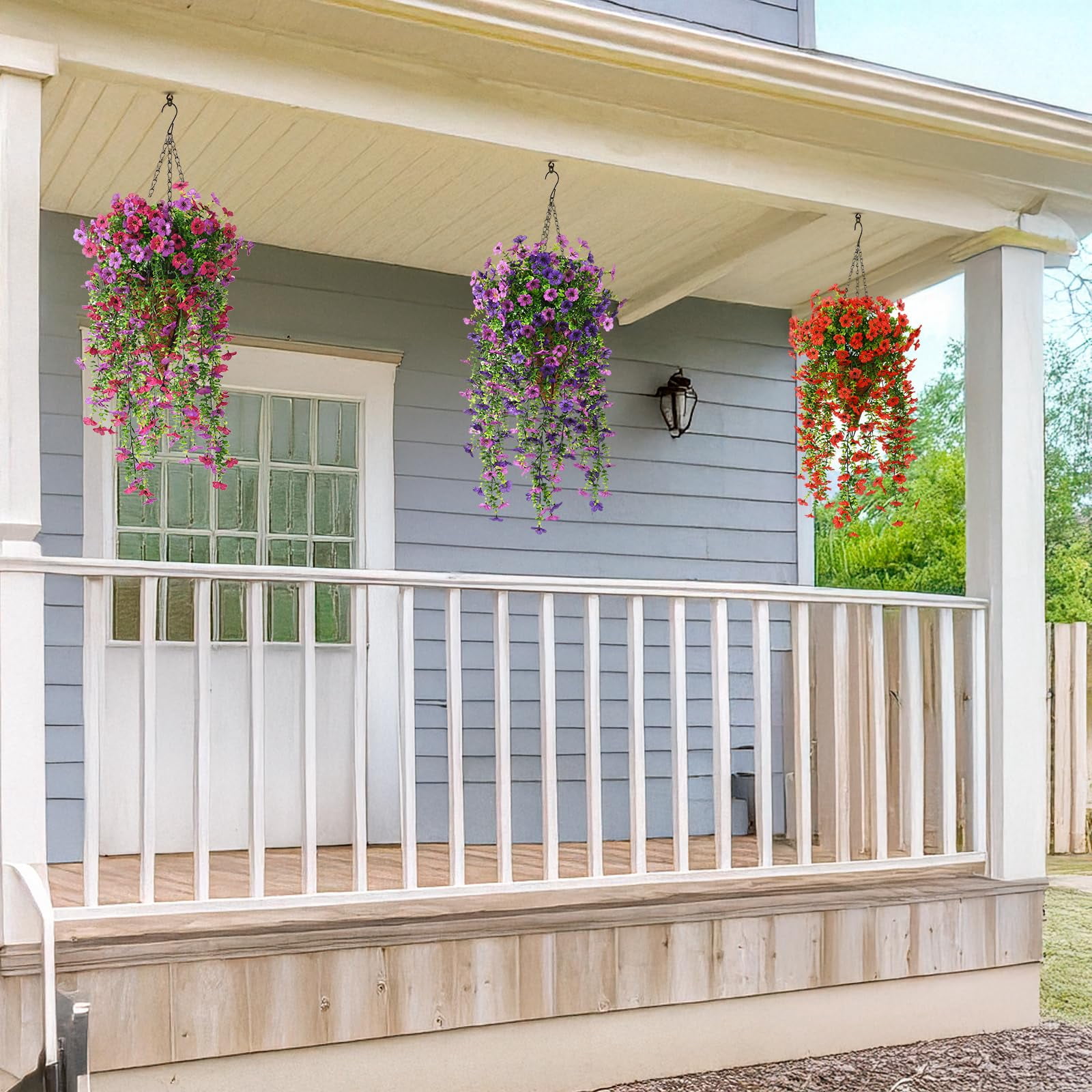 Artificial Hanging Flowers for Outdoors, 2 Pcs Fake Hanging Plant, UV Resistant No Fade Faux Flower