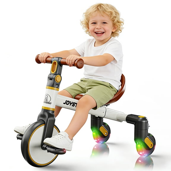 JoyStone 3-in-1 Toddler Drifting Tricycle for Ages 1-5 Years, Kids Trike with Adjustable Handlebar & Colorful Lighting, Baby Balance Bike Ride-on Toys Gift for Boys Girls, White