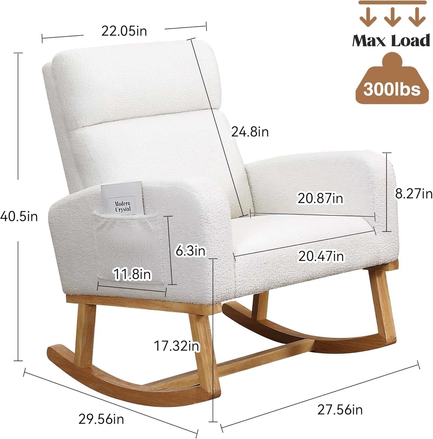 Rocking Chair Nursery, Sherpa Nursing Rocking Armchair for Mom Nursery Morden Rocker Chair with High Backrest for Living Room,Bedroom,Teddy White