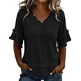 thumbnail image 2 of CQXIDFH Under $20 Women's Summer Linen Blend Top, Short Sleeve Solid Color Loose Fit Casual Blouse Business Dressy Casual 2026 Vacation Fashion Clothing Black T-shirt, M, 2 of 8