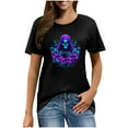 thumbnail image 3 of Women's Morbid Floral Skull Tee - Vintage Sugar Skull Graphic T-Shirt | Plus Size Loose Fit Gothic Tops for Women & Teens, 3 of 4