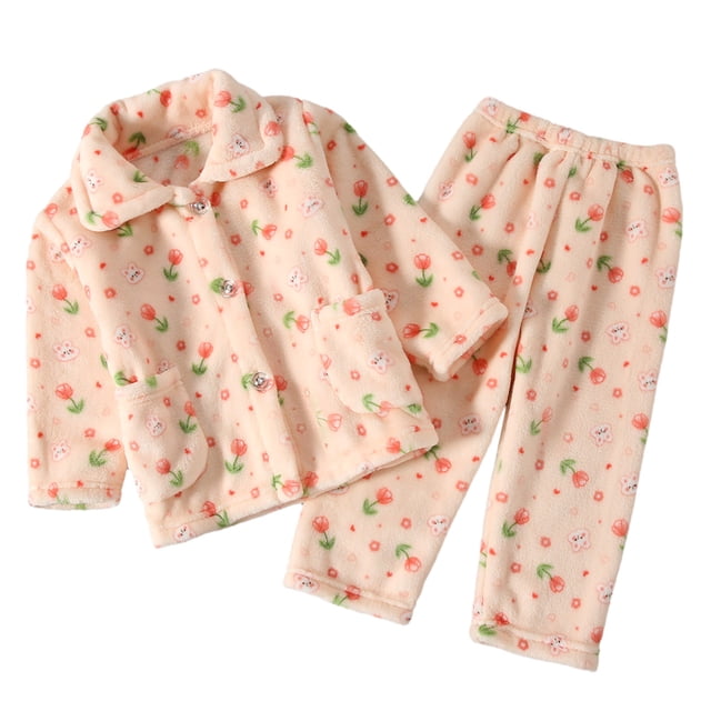 GDREDA Pyjama Fille Enfants et Garçons Ensemble de Pyjama Doux 2 Pcs Orange, 5-6 Ans