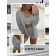 thumbnail image 4 of STARVNC Women Tie Waist Long Sleeve Crop Tank Fleece Cardigan Shorts 3 Piece Sets, 4 of 4