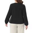 thumbnail image 3 of Agnes Orinda Women's Plus Size Crew Neck Pleated Curved Keyhole Long Sleeve Chiffon Work Blouses 4X Black, 3 of 6