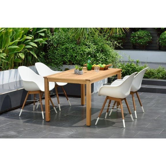 Amazonia Sonoma 5 Piece Rectangular Eucalyptus Dining set  Teak Finish Durable and Ideal for Outdoors