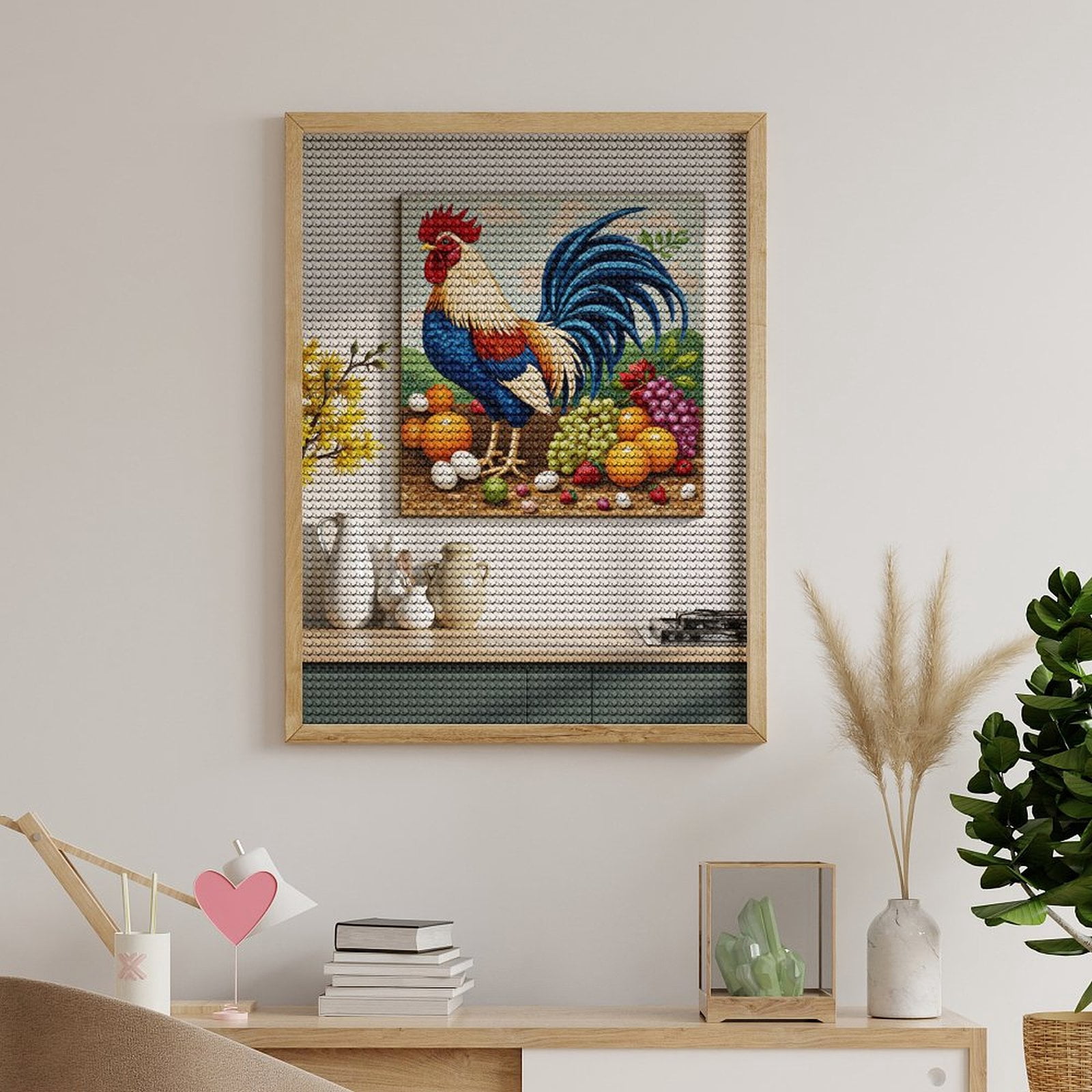 Diamond Art Kit for Adults, Rooster Mosaic With Colorful Fruits Diamond Painting for Adults Beginners, 5D DIY Diamond Art Painting Kits, Colorful Diamond Painting Craft for Home Decor 12x16