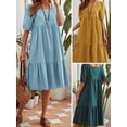 thumbnail image 3 of Vestido suelto de mujer Cuello cuadrado Media manga Vestido de vacaciones de una línea CACAGOO Vestido, 3 of 6