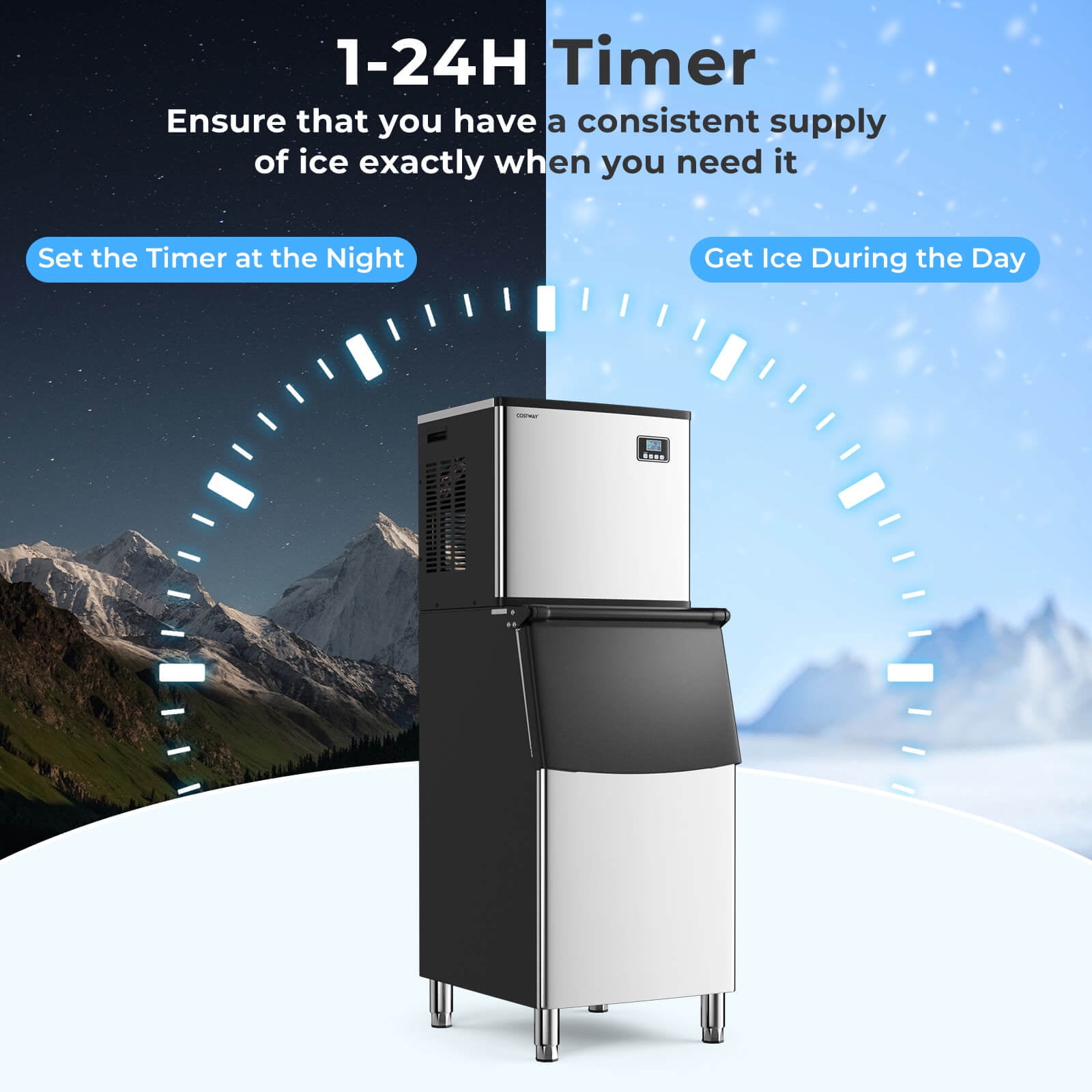 Costway Commercial Ice Maker Machine 418 LBS/24H with 200 LBS Storage Bin for Restaurant