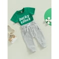 thumbnail image 4 of Infant Toddler Baby Boy St Patricks Day Outfits Short Sleeve Shirts Clover Sweatshirt with Pants 2Pcs Clothes Set (Green, 0-6 Months), 4 of 9