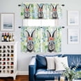 thumbnail image 2 of Easter Bunny Kitchen Curtains Sets for Windows 36 Inch Length, Spring Flowers Green Leaves Pastoral Plants Rod Pocket Window Treatments Tier Curtains and Valances Set for Bedroom/Bathroom, 2 of 8