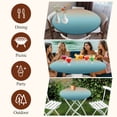 thumbnail image 6 of Round Tablecloth Brown Turquoise Gradient Elastic Edge Fitted Abstract Watercolor Plastic Table Cover,Waterproof Oil Proof for Dinner,Outdoor, Picnic, 36" - 44"&nbsp; DIA Tables, 6 of 6