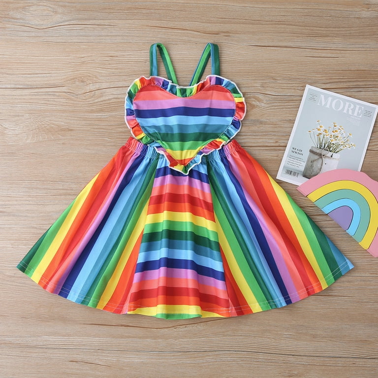 Infant Baby Girls Summer Suspender Dress Rainbow Love Dress