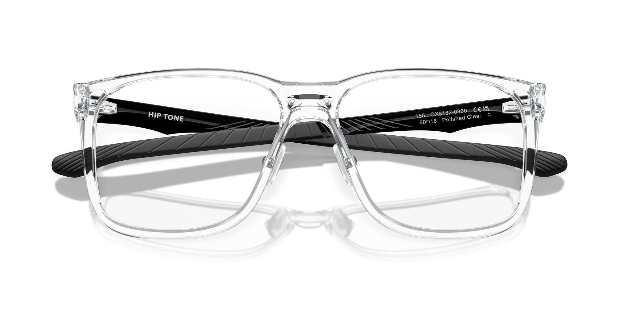 Oakley Hip Tone Optical Glasses, Rectangular Eyeglasses with Demo Lenses, Size 58, Polished Clear