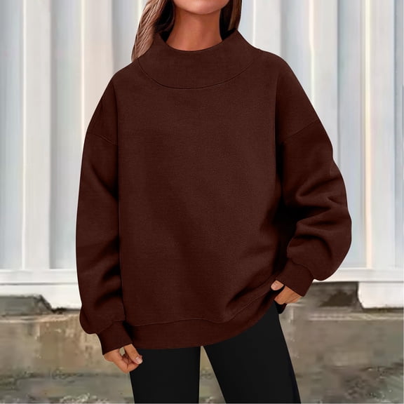 Womens Oversized Sweatshirts Turtleneck Pullover Long Sleeve No Hood Tops Fall Fashion Outfits 2025 Clothes Coffee L