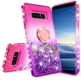 thumbnail image 3 of SOGA Rhinestone Glitter Bling Liquid Floating QuickSand Cute Phone Case Compatible for Samsung Galaxy Note 8 Case with Embedded Metal Ring for Magnetic Car Mounts Include Lanyard - Pink on Purple, 3 of 5