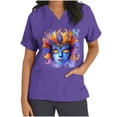 thumbnail image 3 of Jinhomg Scrubs Tops for Women 2025 Novelty Funny Mardi Gras Mask Graphic Nursing Uniform Comfortable Short Sleeve V-Neck Holiday Caregiver Top 90% off Clearance Sale Dark Blue S, 3 of 6