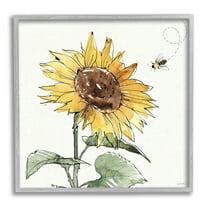 Stupell Industries Cheerful Sunflower Buzzing Bee Graphic Art Gray Framed Art Print Wall Art, Design by Anne Tavoletti