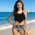 thumbnail image 2 of RXMEKW Swimsuit Set for Girls with Split Color Splicing and Summer Print, 2-Piece Tankini with Ruffle Trim for Beach and Pool, 2 of 7
