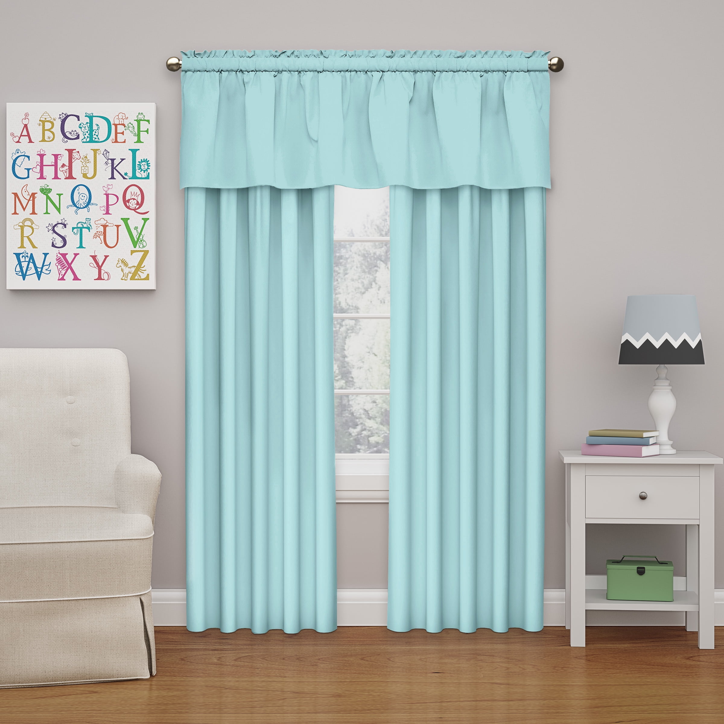 Eclipse Kids Solid Microfiber Blackout Rod Pocket Single Window Curtain Panel, Blue, 42 x 84